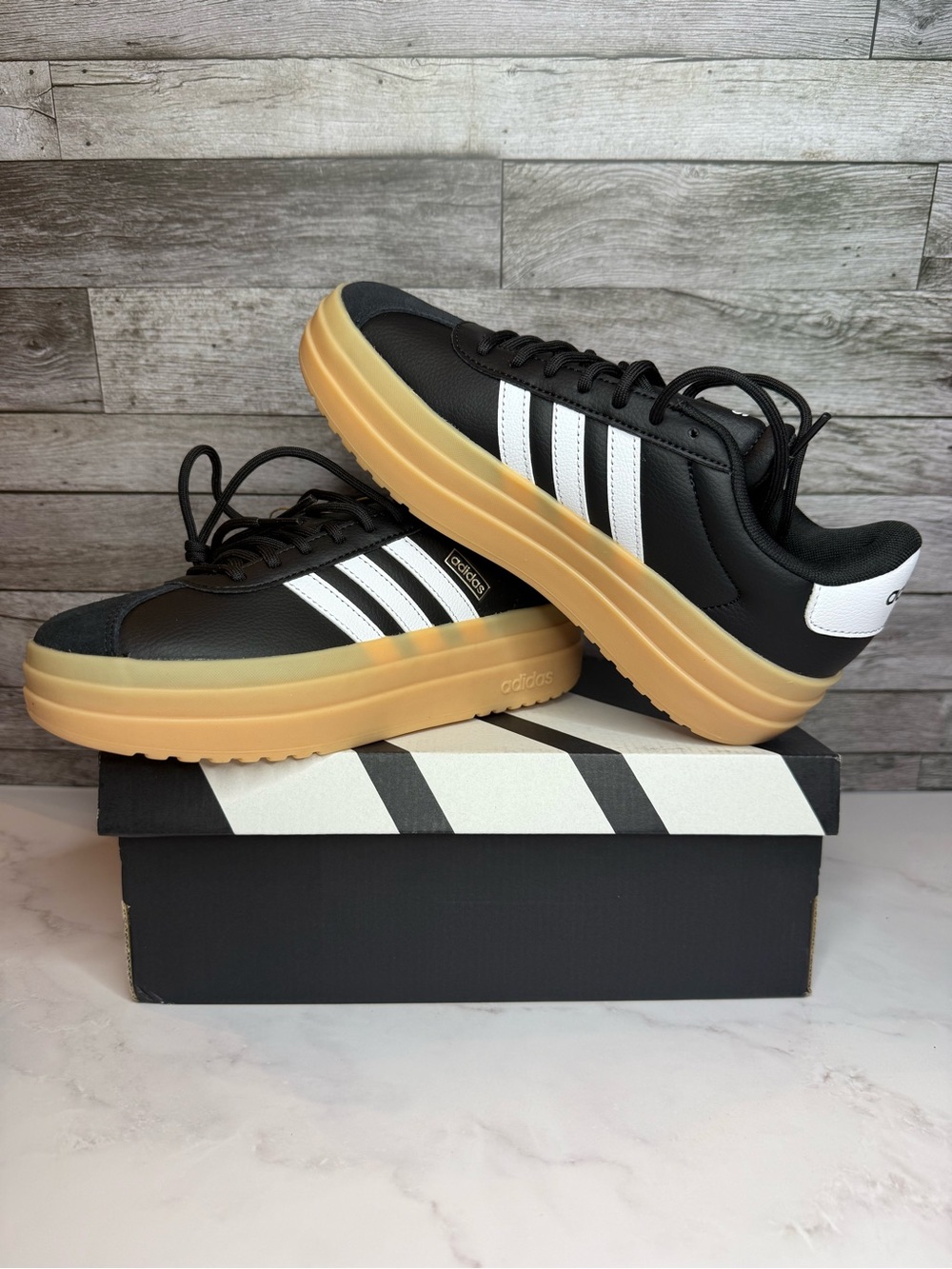 NWT Adidas VL Court Bold Platform Sneakers Black White Gum Women’s 6.5 IH3081